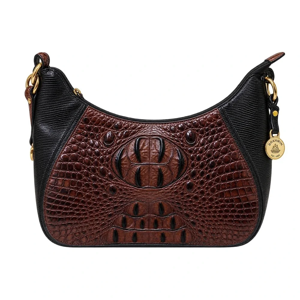 VTG Brahmin Tri-Color Croc & Lizard Leather Hobo Bag EUC with Dustbag Y2K